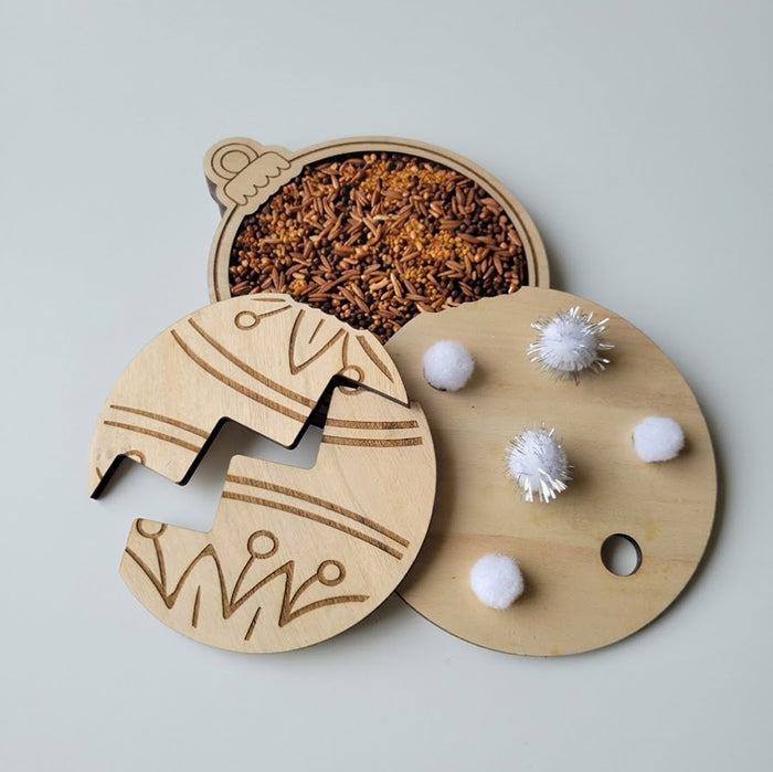 Plateau sensoriel boule de Noël 3-en-1 en bois – Transvasement, puzzle dès 2 ans Brin de frimousse