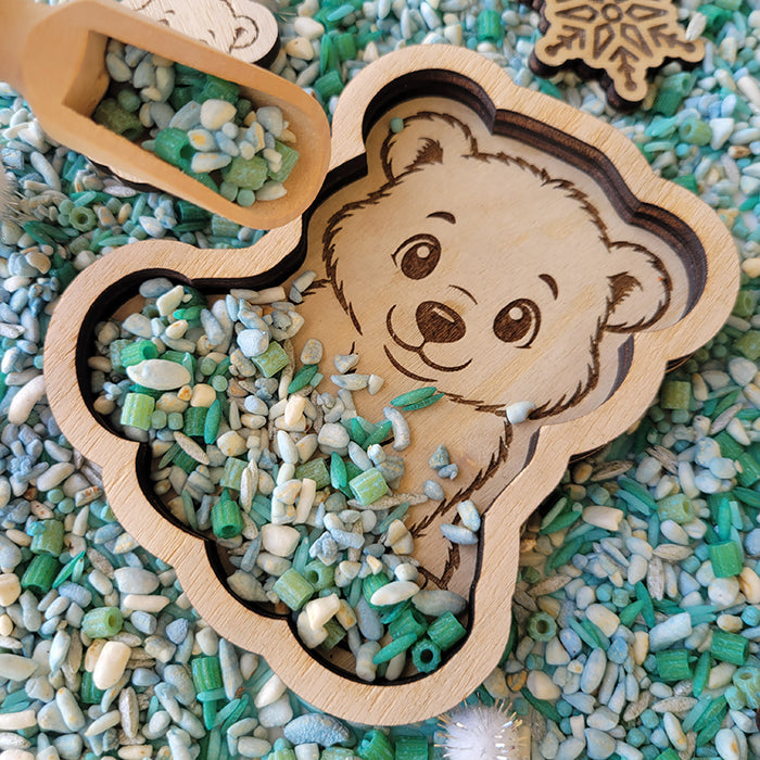 Plateau de transvasement Ours polaire en bois – Activité sensorielle Brin de frimousse