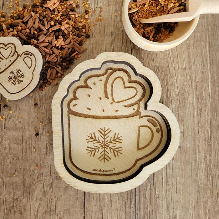 Plateau de transvasement Tasse de chocolat chaud en bois – Activité sensorielle de Noël Brin de frimousse